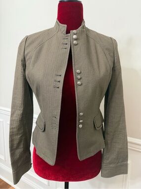 LINE by LYNN Korean Designer Military Style Blazer Jacket Brown Pinstripe